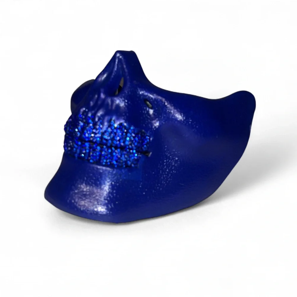 Blue Half Skull Mask With Blinged Out Sapphire Blue Luxe Crystal Grillz New